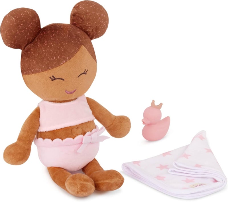 لولا بيبي - دمية استحمام آمنة للماء بطول 14 بوصة - لون بشرة زيتوني وشعر بني فاتح - ألعاب استحمام للأطفال الصغار - منشفة وإكسسوارات بطة الاستحمام - للأطفال من عمر سنتين فما فوق - دمية استحمام - شعر بني فاتح وبشرة زيتونية